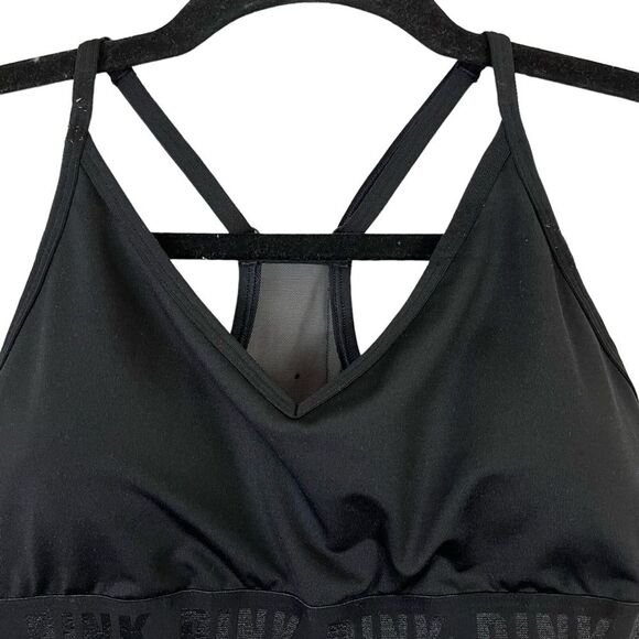 PINK SPORT Victoria's Secret Solid Black Mesh Racerback Sports Bra Workout Top M - Picture 6 of 15